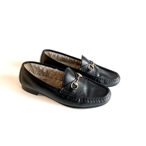 Gucci Black Genuine Leather Shearling Lining Loafers size EUR 40, US 9.5 - Picture 1 of 16